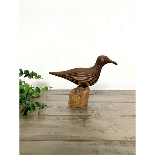 Vintage Hand-Carved Wooden Shorebird Figurine Rustic Coastal Bird Cottage Cabin