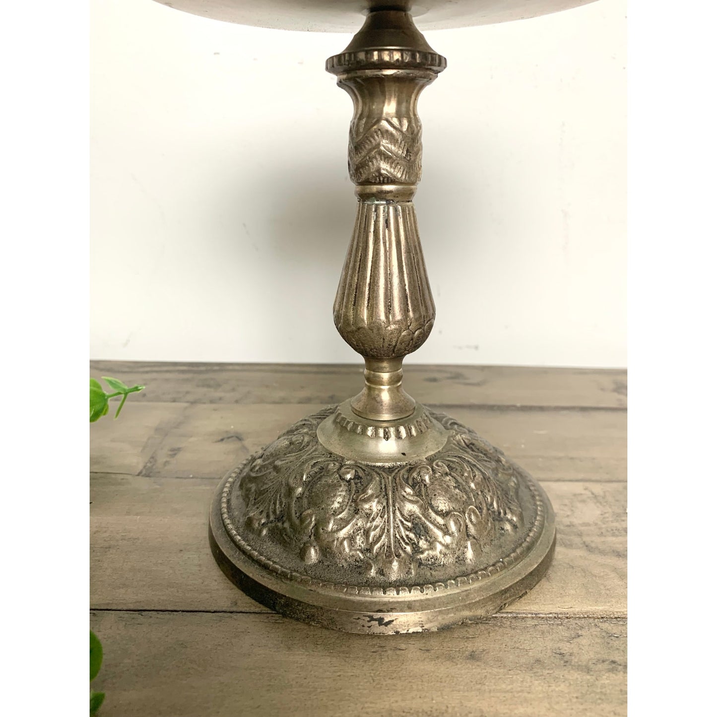 Vintage Ornate Metal Pedestal Candle Holder Pillar Stand with Floral Design