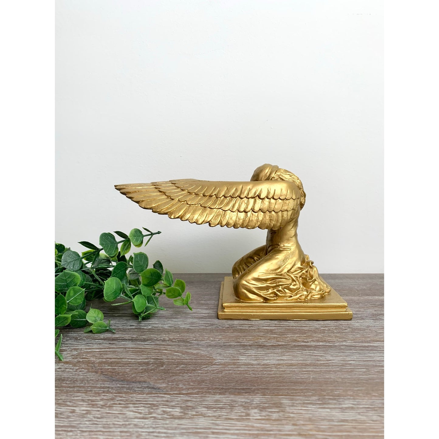 Vintage Gilded Winged Lady Statue Golden Bookend Figurine Hollywood Regency