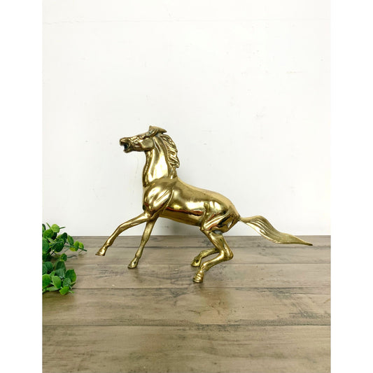 Vintage Solid Brass Horse Figurine Statue Equestrian Stallion Statue Mid Century