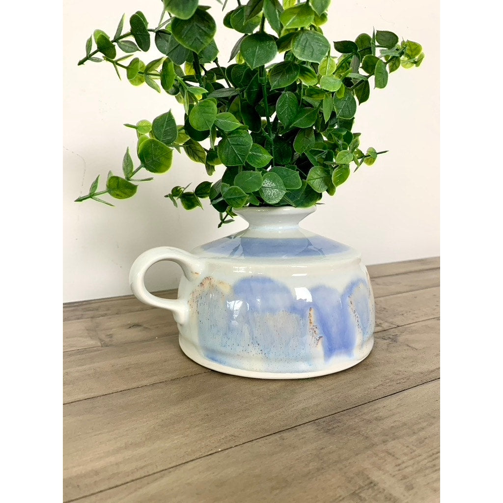 Kravec Studios Art Pottery Vase Oil Lamp Candleholder Signed Ceramic Jug Cottage