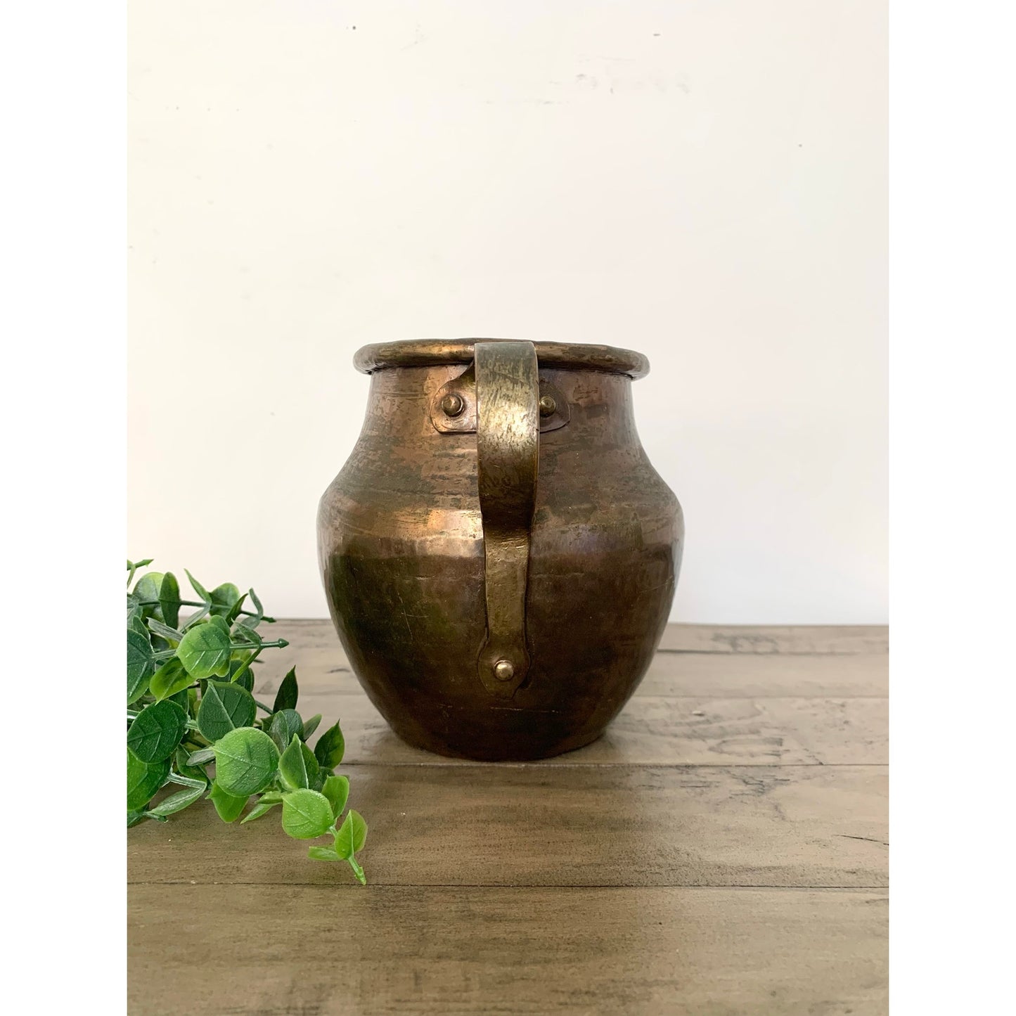 Antique Hand Hammered Copper Pitcher Rustic Farmhouse Patina Primitive Vase Jug
