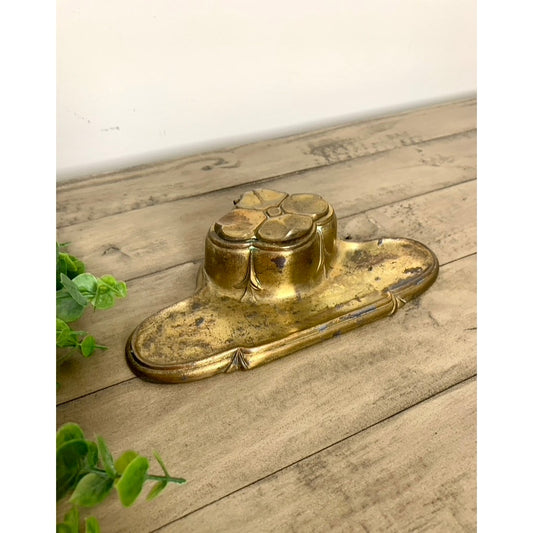 Antique Bradley & Hubbard Brass Inkwell Gold Ornate Old Money Office Boho Decor