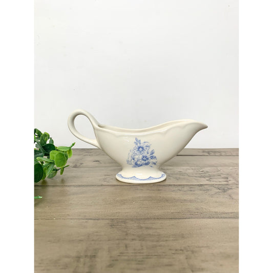 Vintage Homer Laughlin Blue Floral Gravy Boat Sauce Serving Dish Cottagecore