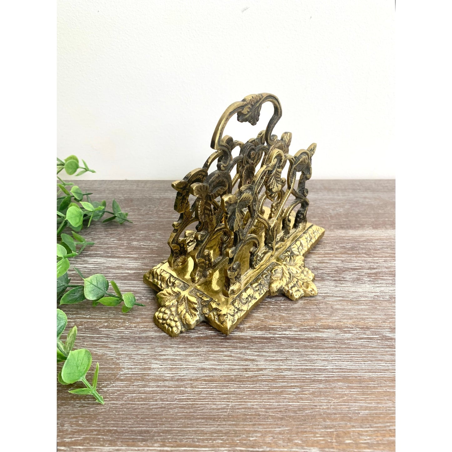 Antique Brass Mail Holder Made in England Napkin Letter Vintage Ornate Organizer