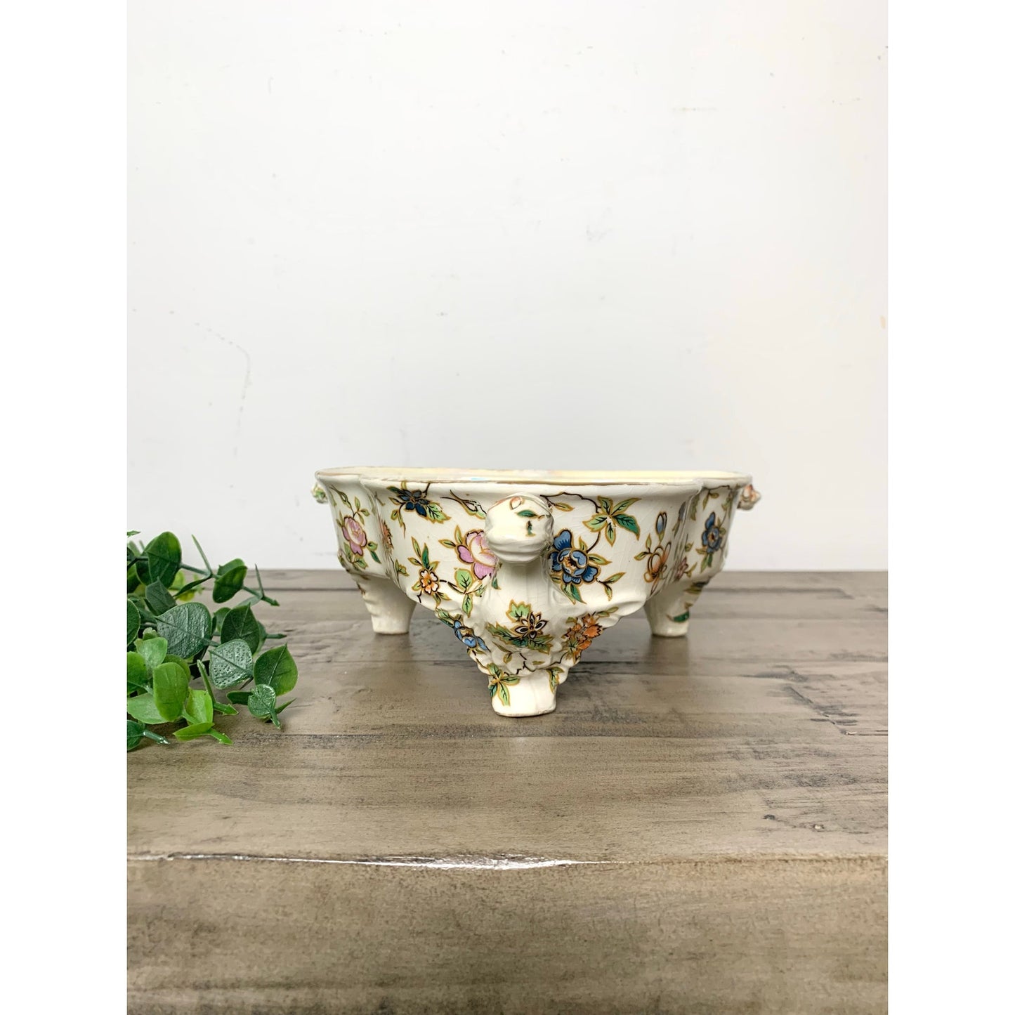 Vintage Japan Floral Ceramic Dish Trinket Serving Lusterware Bowl Catchall Retro