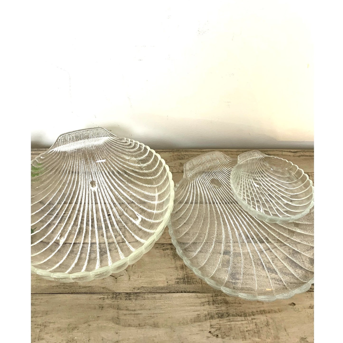 Vintage Anchor Hocking Clam Shell Glass Serving Dish Set 3pc Coastal Cottage