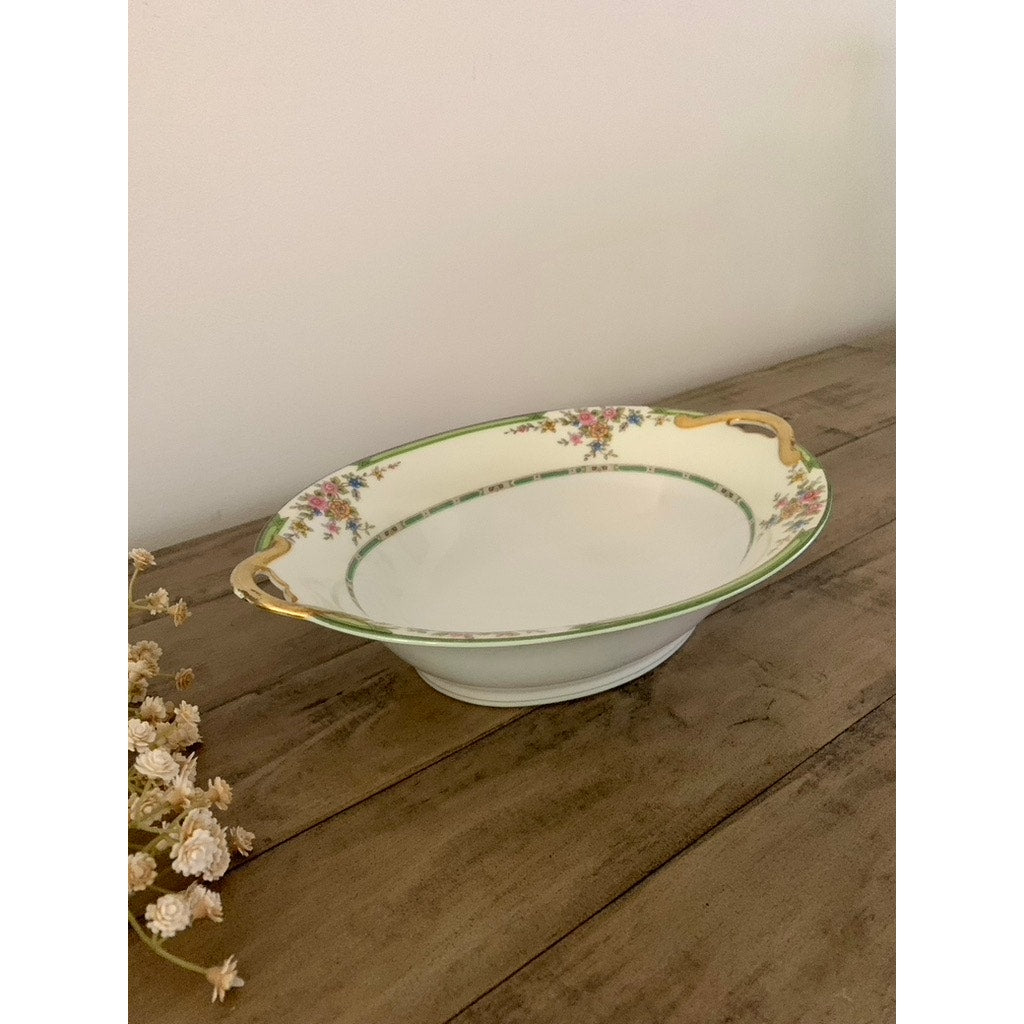 Vintage Noritake Pendarvis Serving Dish with Gold Gilt Handles Fruit Bowl Floral