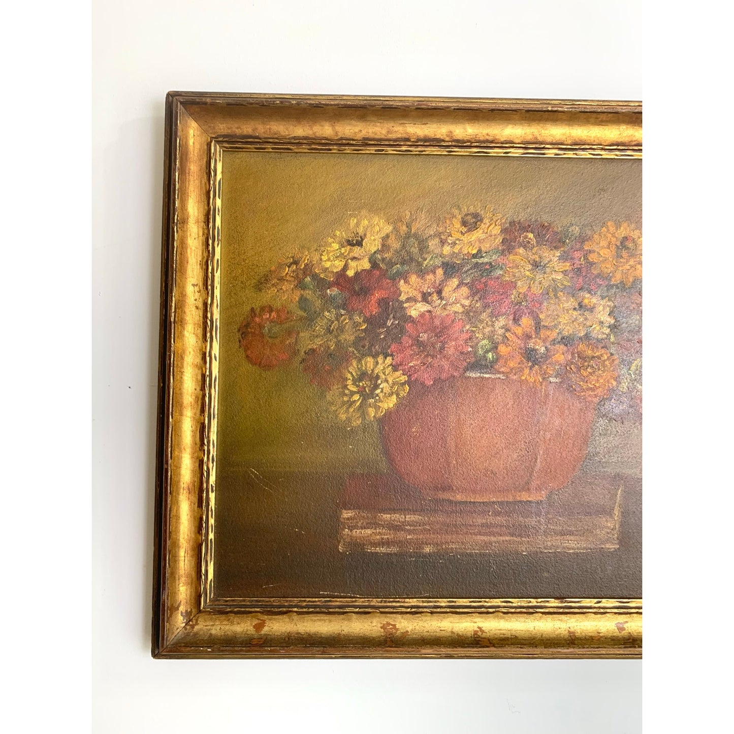 Vintage Floral Still Life Oil Painting on Board Signed Wright Framed Moody Art
