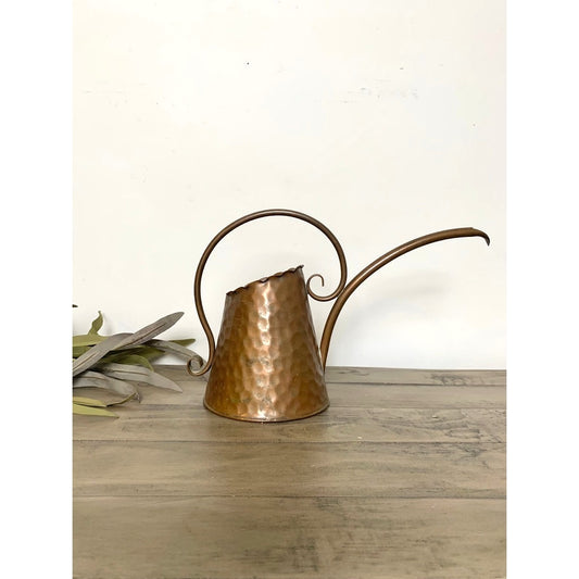 Vintage Hammered Copper Watering Can with Curved Handle and Long Spout Vase