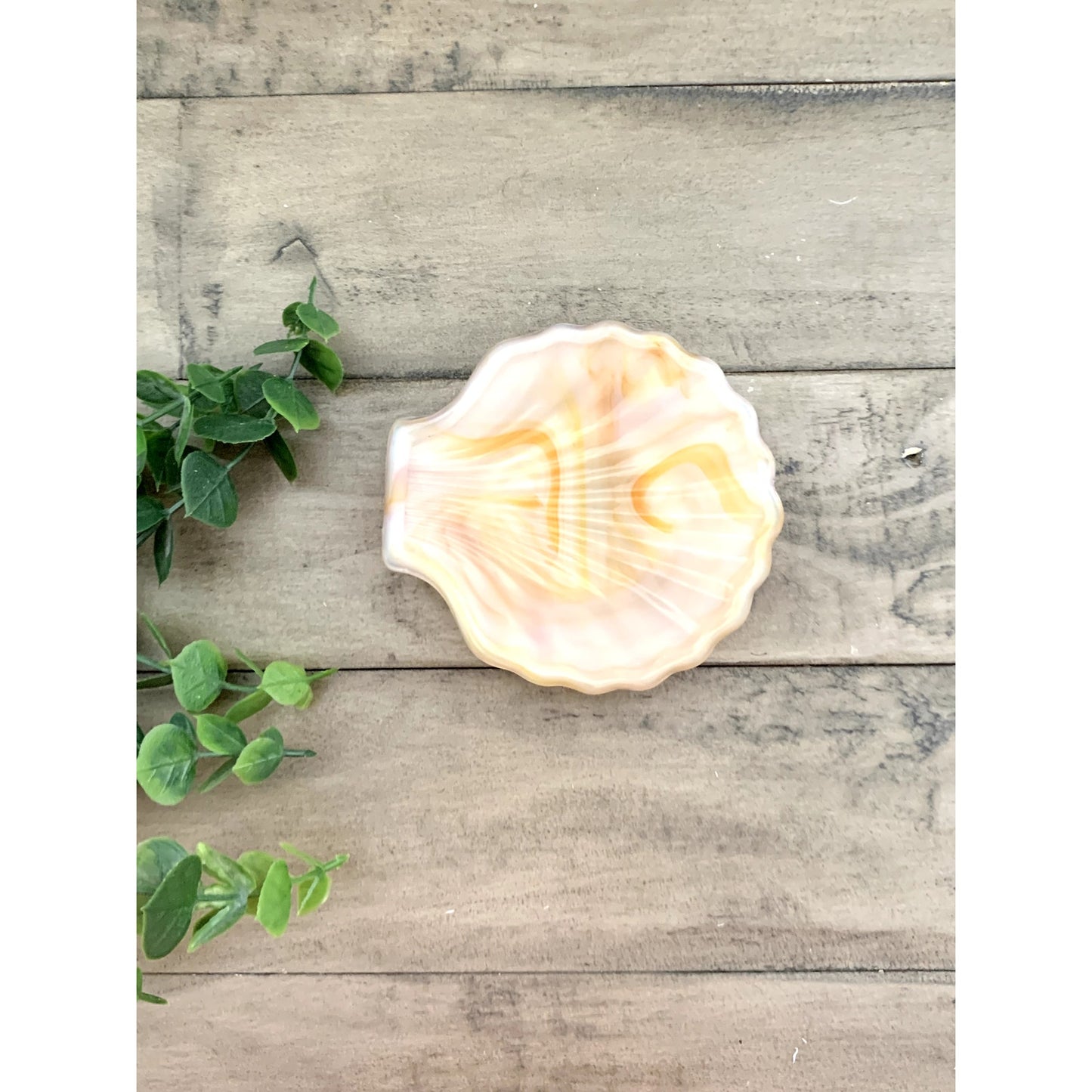 Slag Glass Clam Shell Dish Vintage Swirled Pastel Trinket Bowl Seashell Coastal