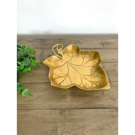 Vintage Brass Leaf Tray with Ball Feet, Solid, Gold Fall Decor Old Money Cottage
