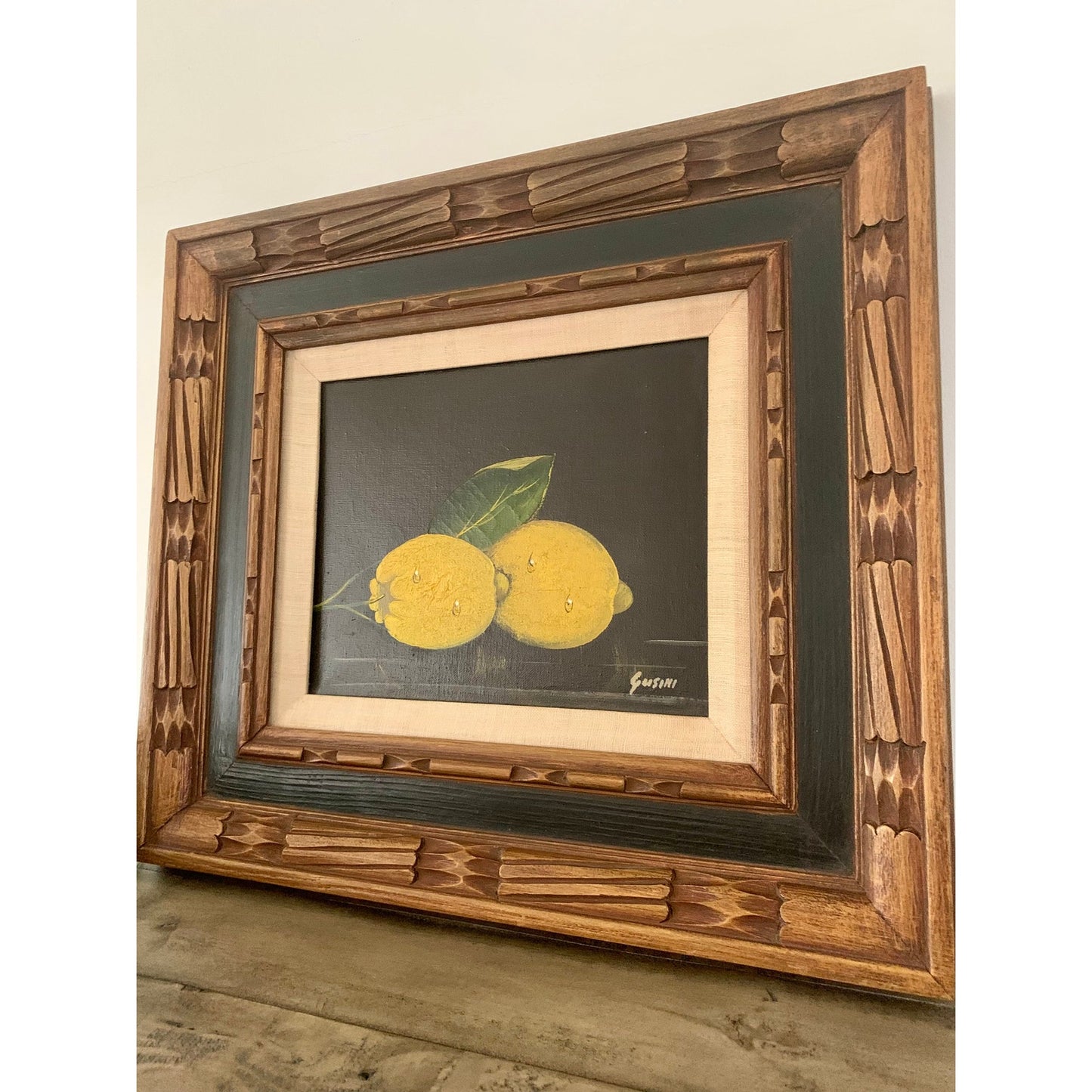 Vintage Original Oil Painting by Antonio Gusini Still Life Lemons Framed Canvas