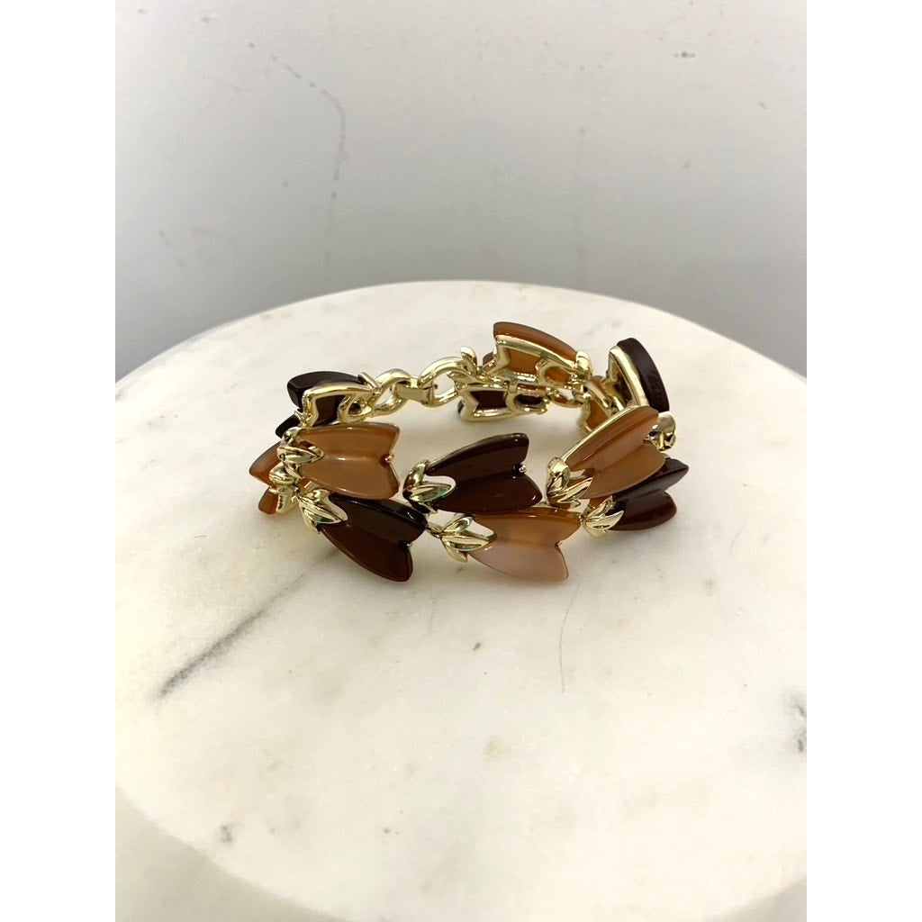 Vintage 1960s Lisner Thermoset Bracelet Oak Leaf & Berry Signed 7.25” Retro MCM