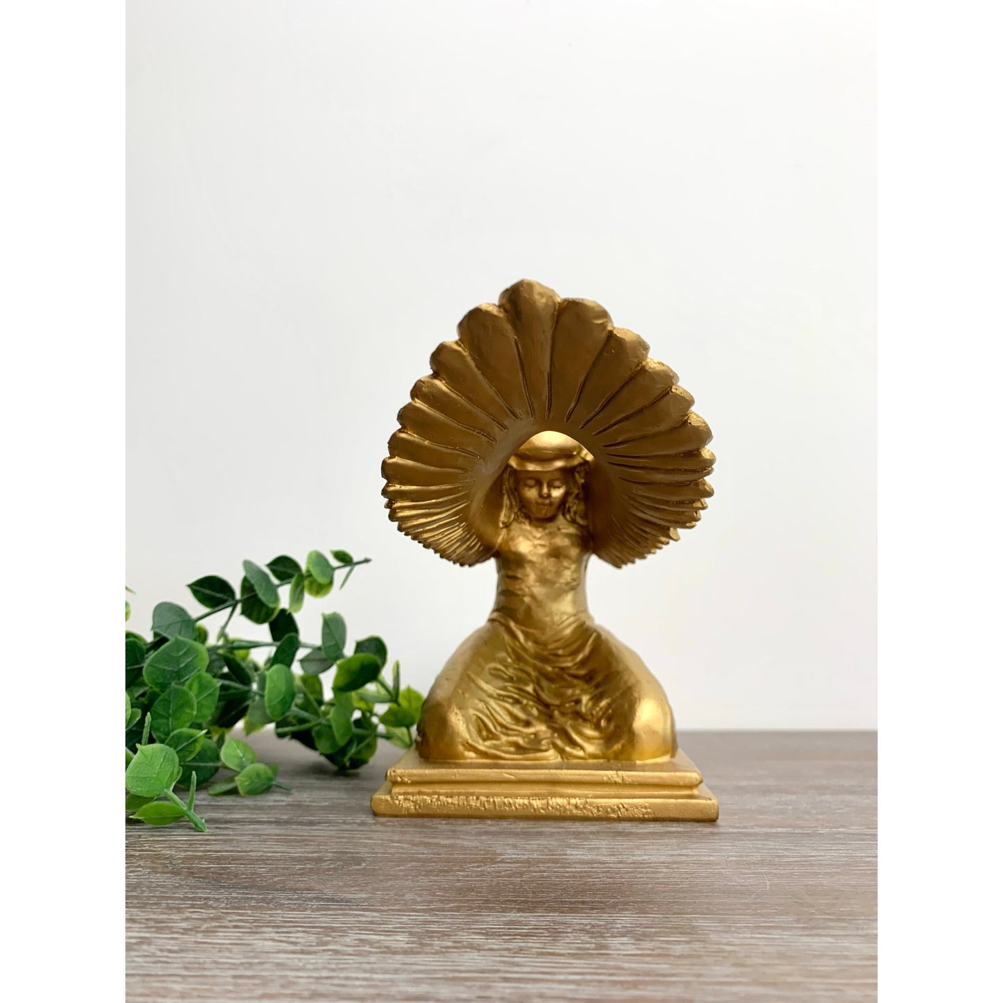 Vintage Gilded Winged Lady Statue Golden Bookend Figurine Hollywood Regency