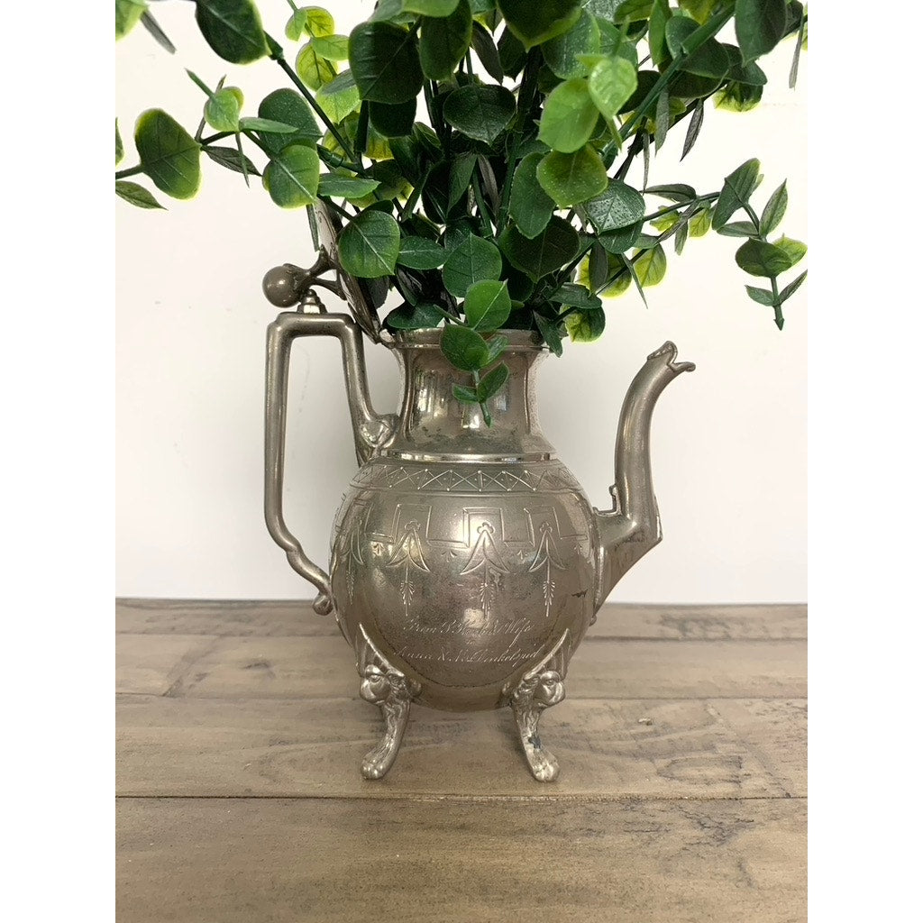 Antique Reed & Barton Triple-Plate Silver Teapot Lion Head Footed Old Money