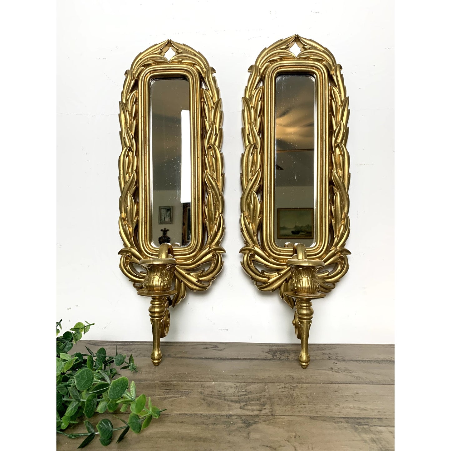 Vintage Burwood Gold Wall Mirror Sconces Ornate Hollywood Regency 1980 Glam Boho