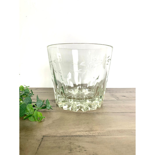 Vintage Princess House Etched Glass Ice Bucket with Floral Band and Starburst Base