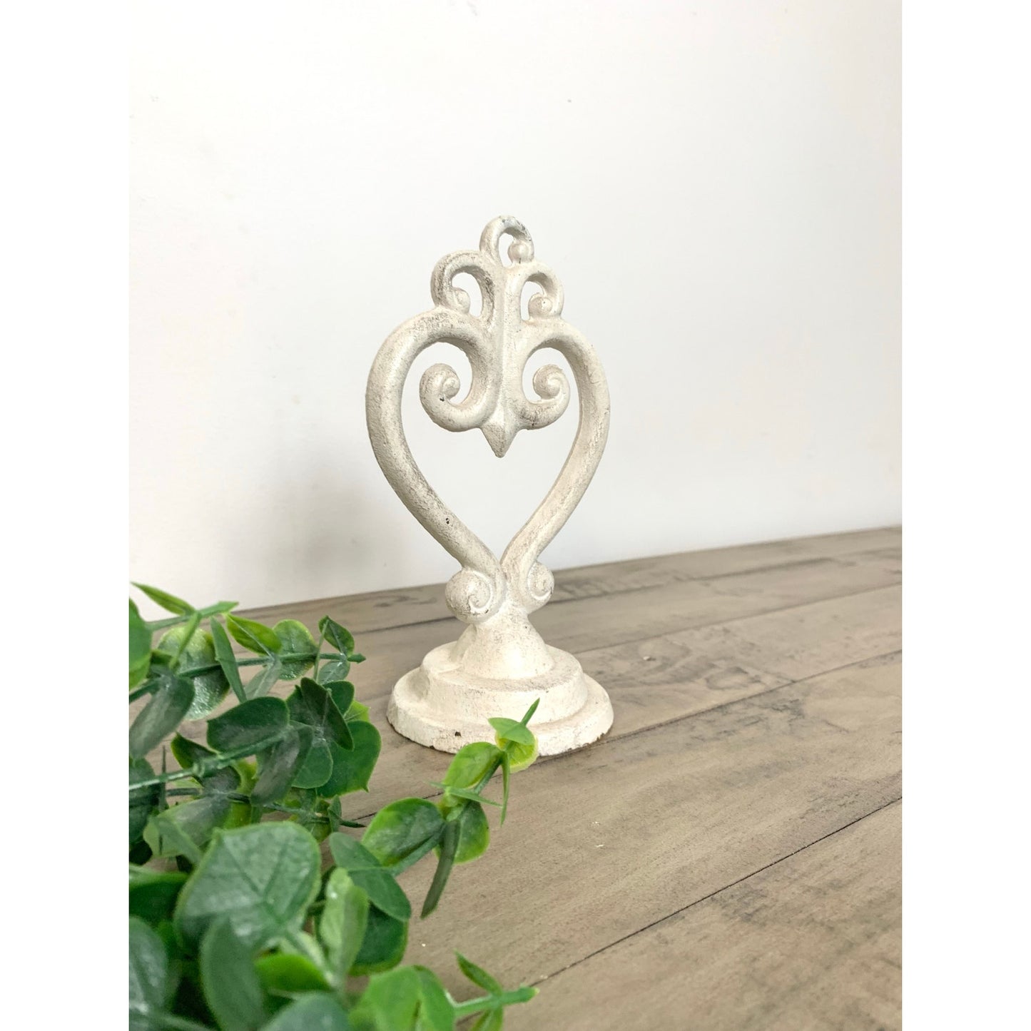Vintage White Cast Iron Heart Scroll Doorstop Bookend Finial Shabby Cottage