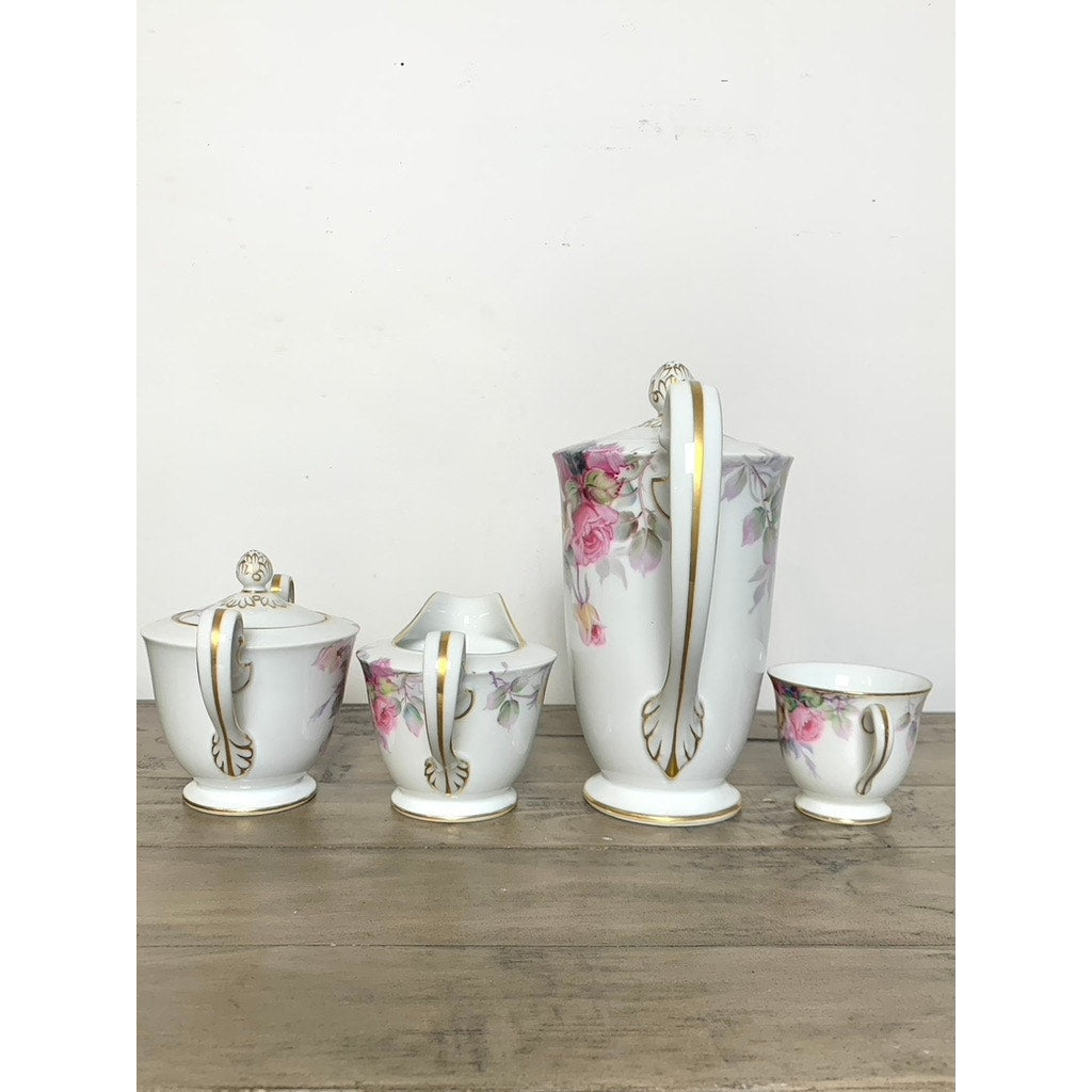 Vintage Noritake China Tea Coffee Serving Set Maruki “M” Backstamp, Pink Rose Pattern