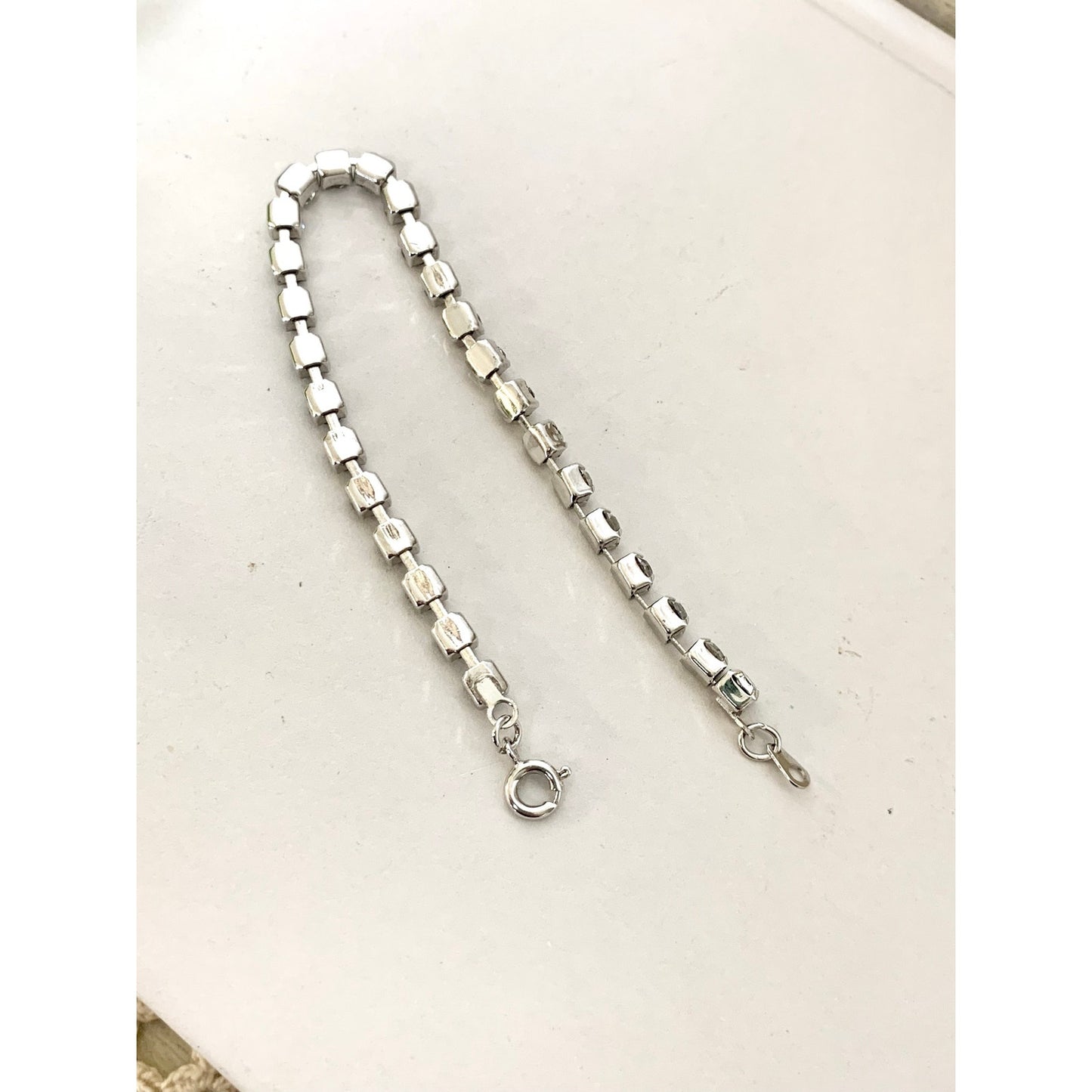 Vintage Rhinestone Tennis Bracelet Clear Crystal Silver Tone Classic Statement