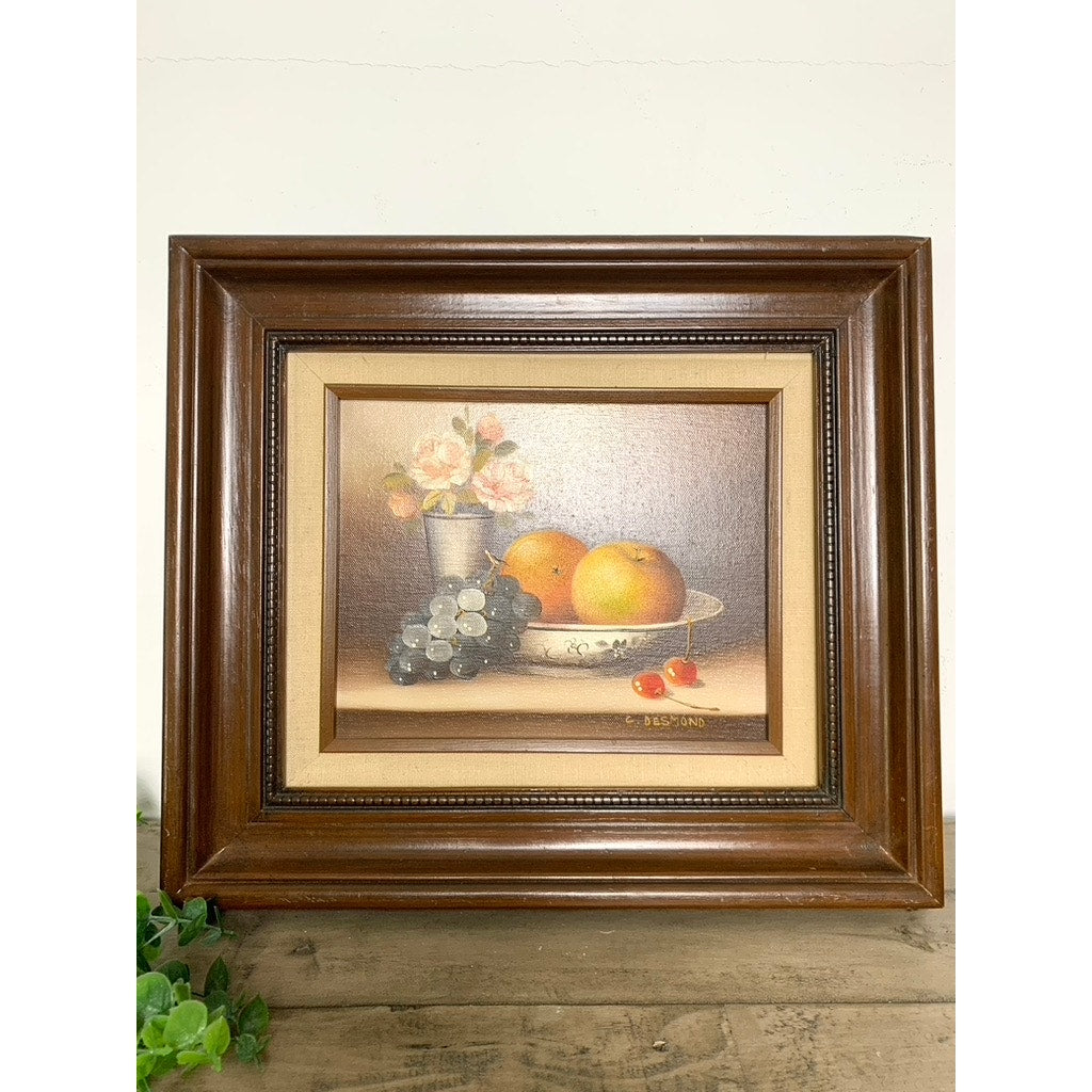 Vintage Still Life Oil Painting Signed C. Desmond, Framed Fruit & Floral Art