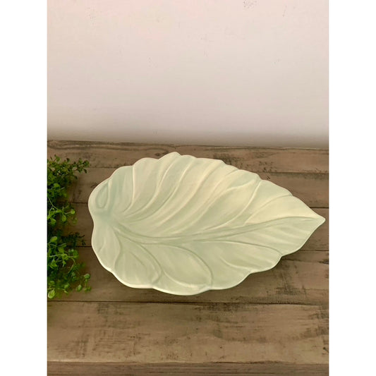 Vintage Royal Haeger Leaf-Shaped Ceramic Platter Tray, Soft Green, 13.625” L