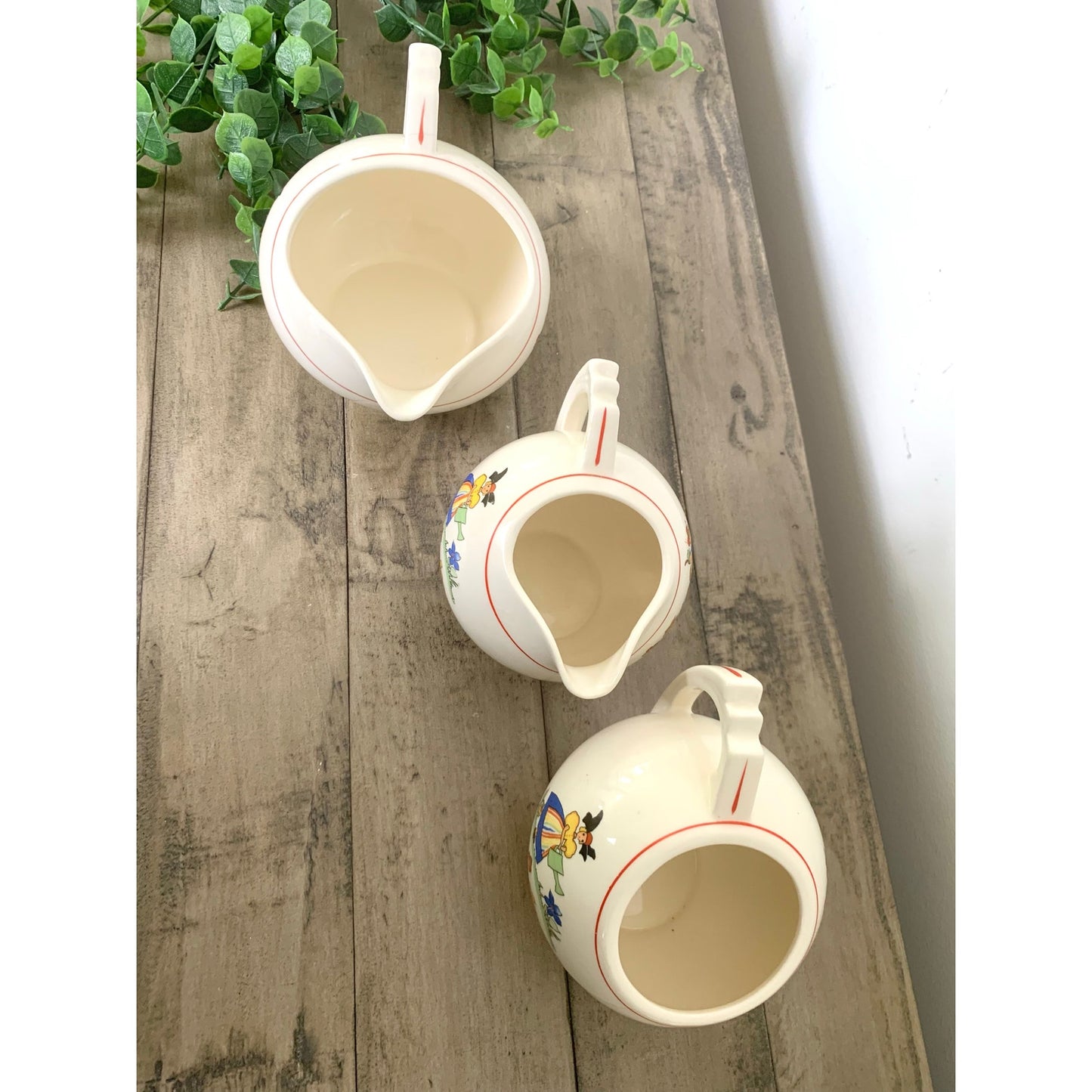 Vintage Crooksville China Co 3pc Creamer & Sugar Set Hand Painted Dutch Children