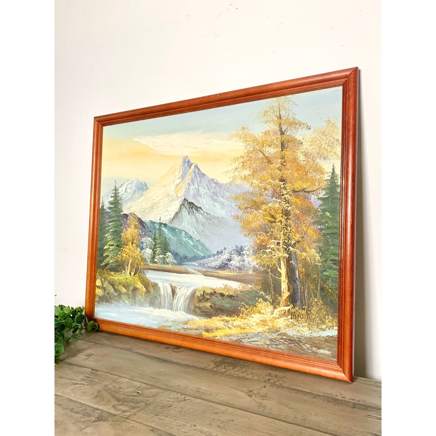 Vintage Mountain Landscape Oil Painting Signed Framed Nature Cottage Fall Art