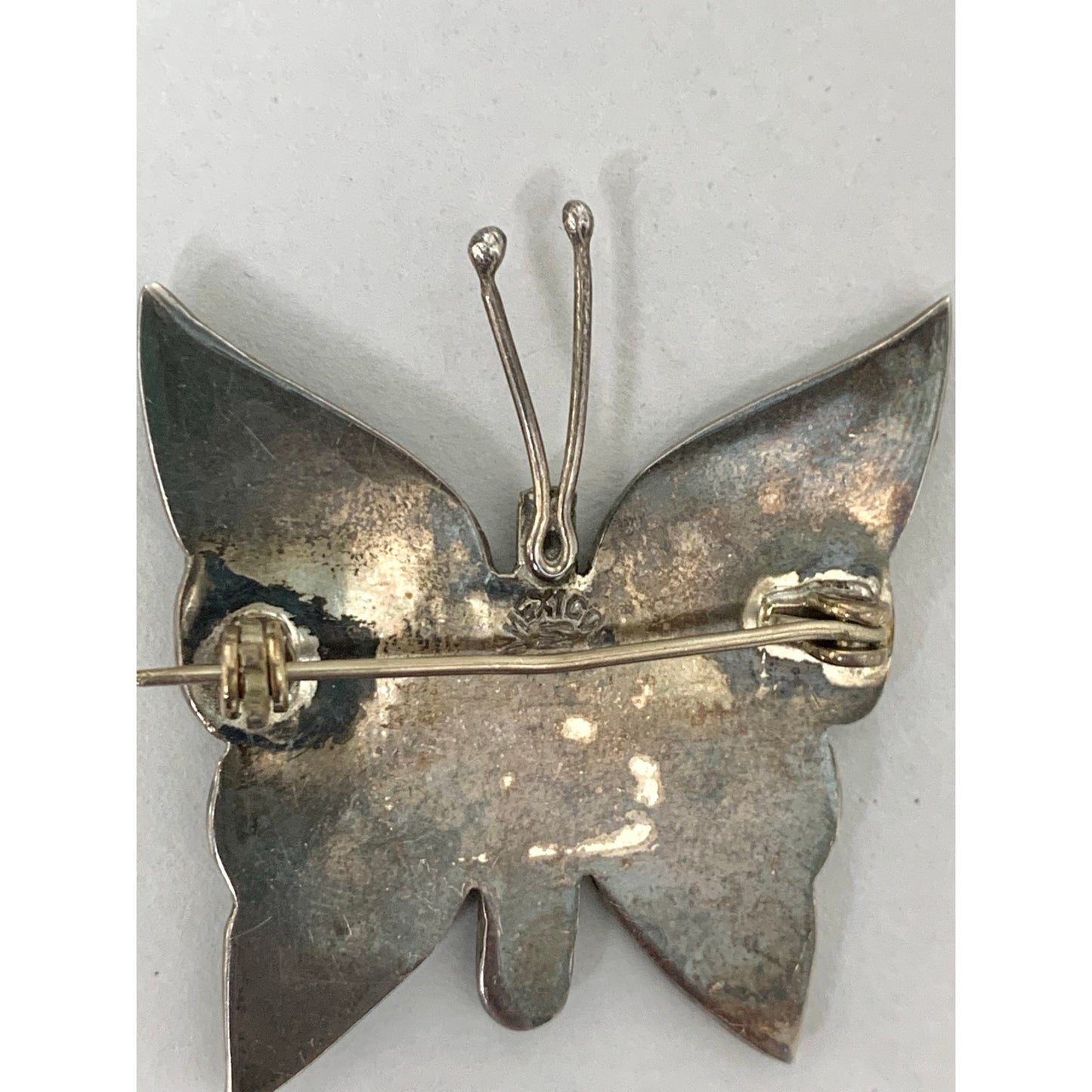Vintage Mexico Sterling Silver Abalone Butterfly Brooch Iridescent Shell Pin