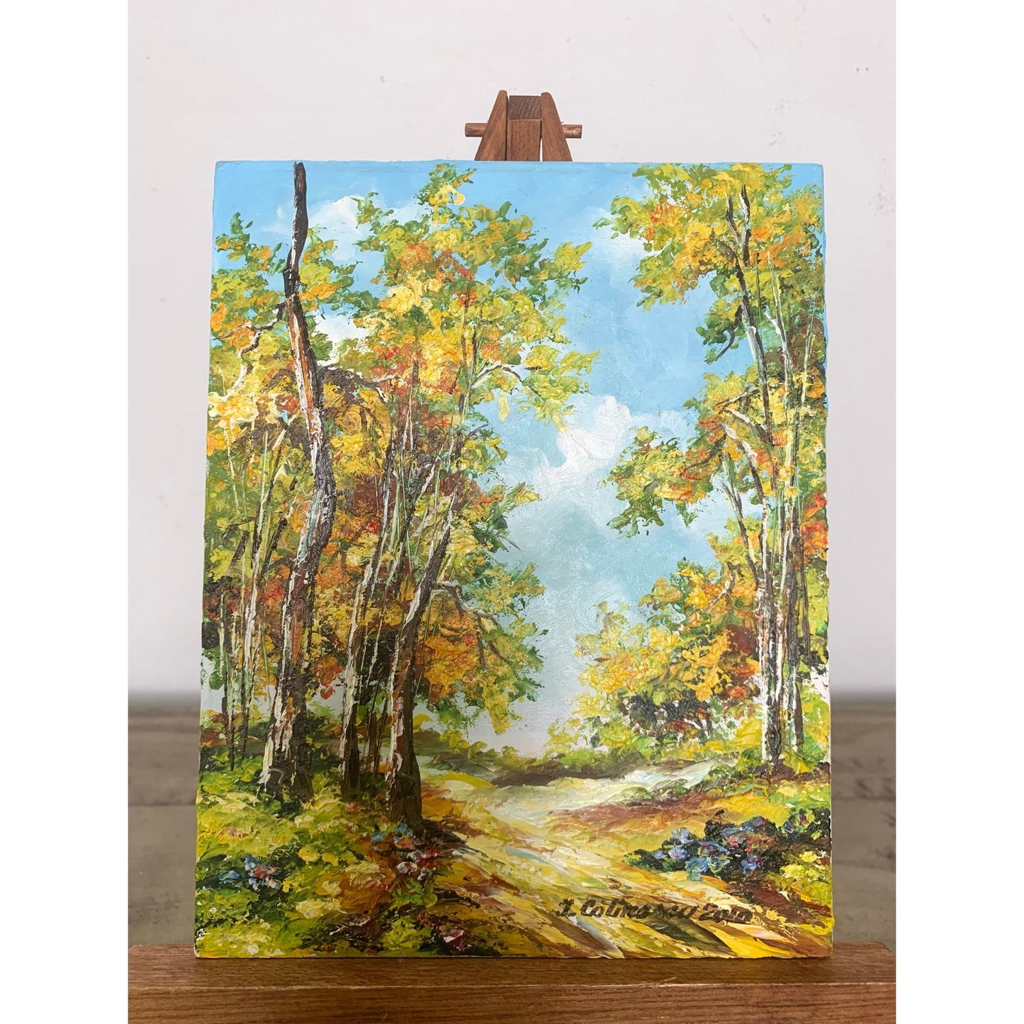 Original Landscape Oil Painting on Board Signed Artwork Trees Cottage Farmhouse