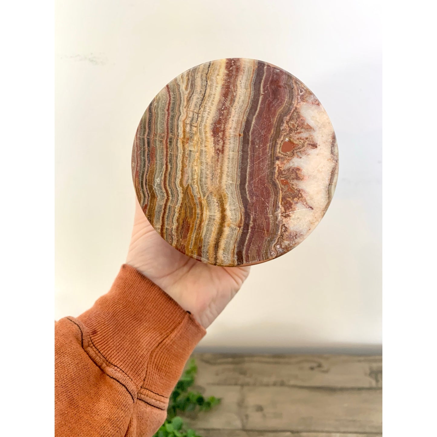 Vintage Polished Onyx Stone Vase Natural Striped Marble Pattern Earthy Boho Urn