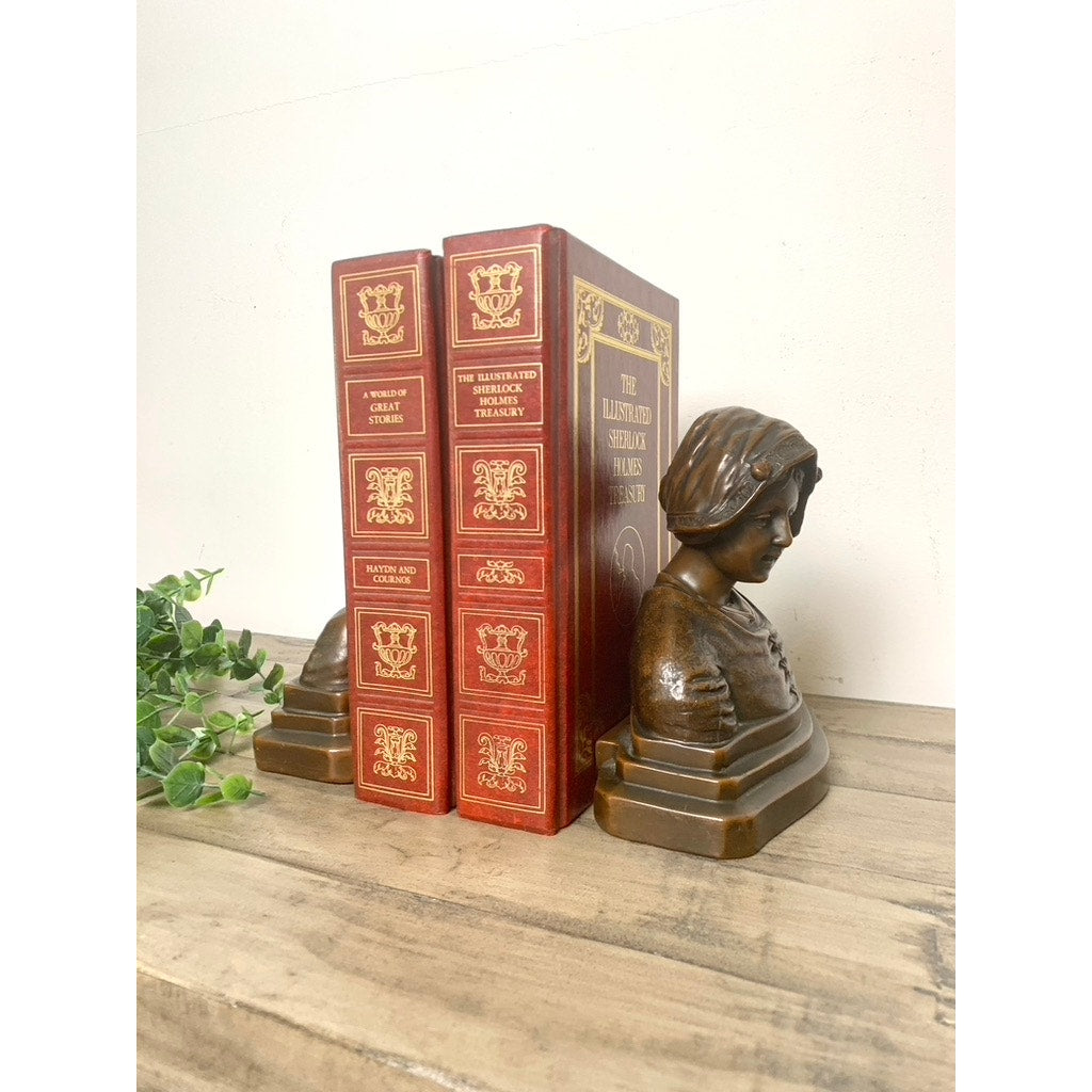 Antique Bronze Patina Dutch Couple Bookends – Folk Art Bust Pair