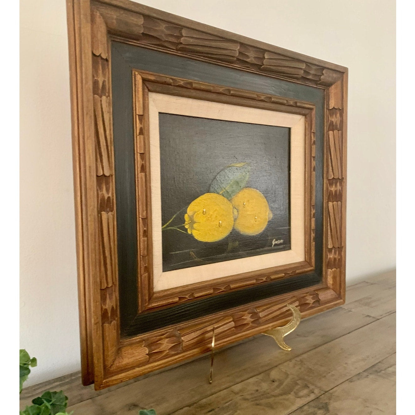 Vintage Original Oil Painting by Antonio Gusini Still Life Lemons Framed Canvas