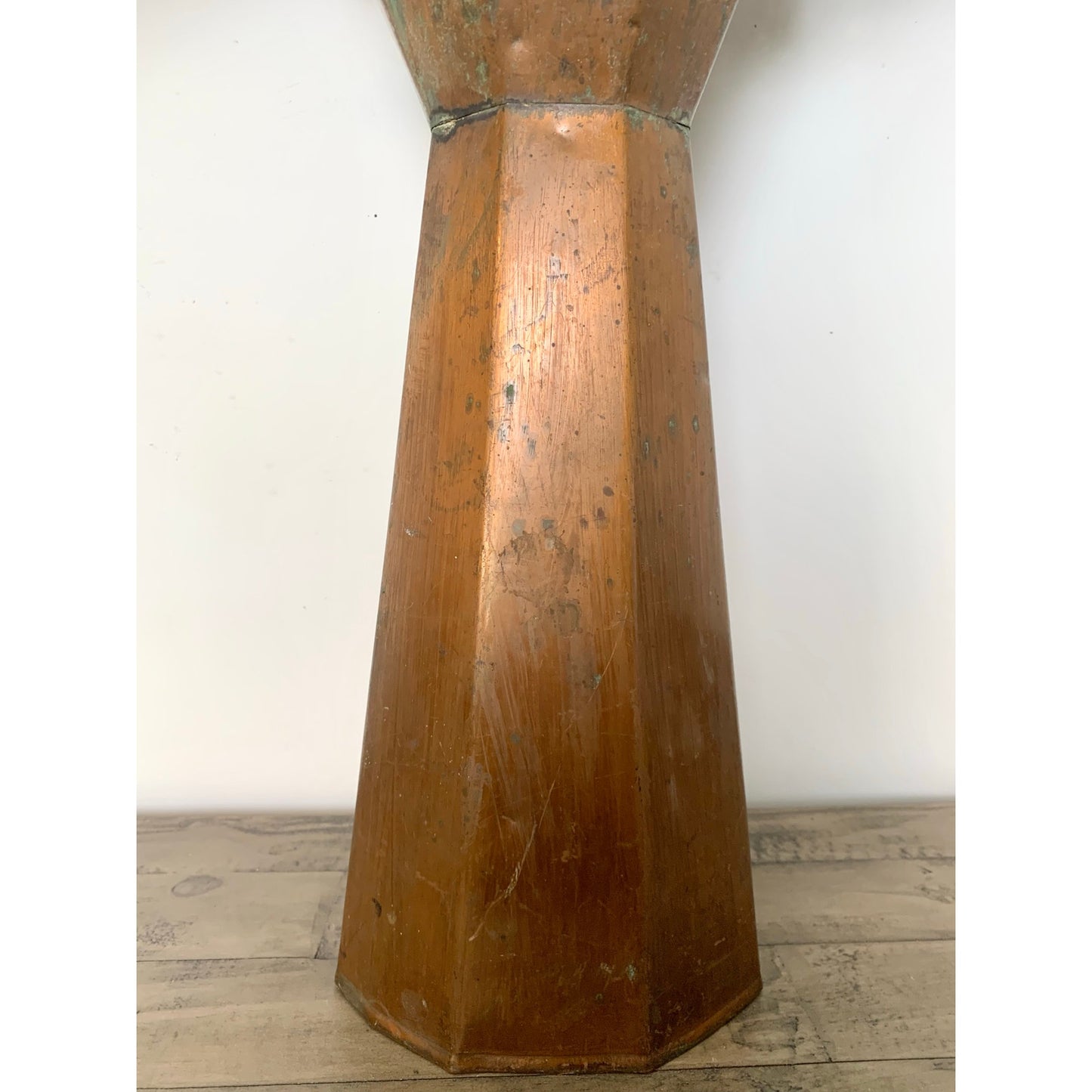 Vintage Copper Vase with Natural Verdigris Patina Large Statement Vessel Rustic