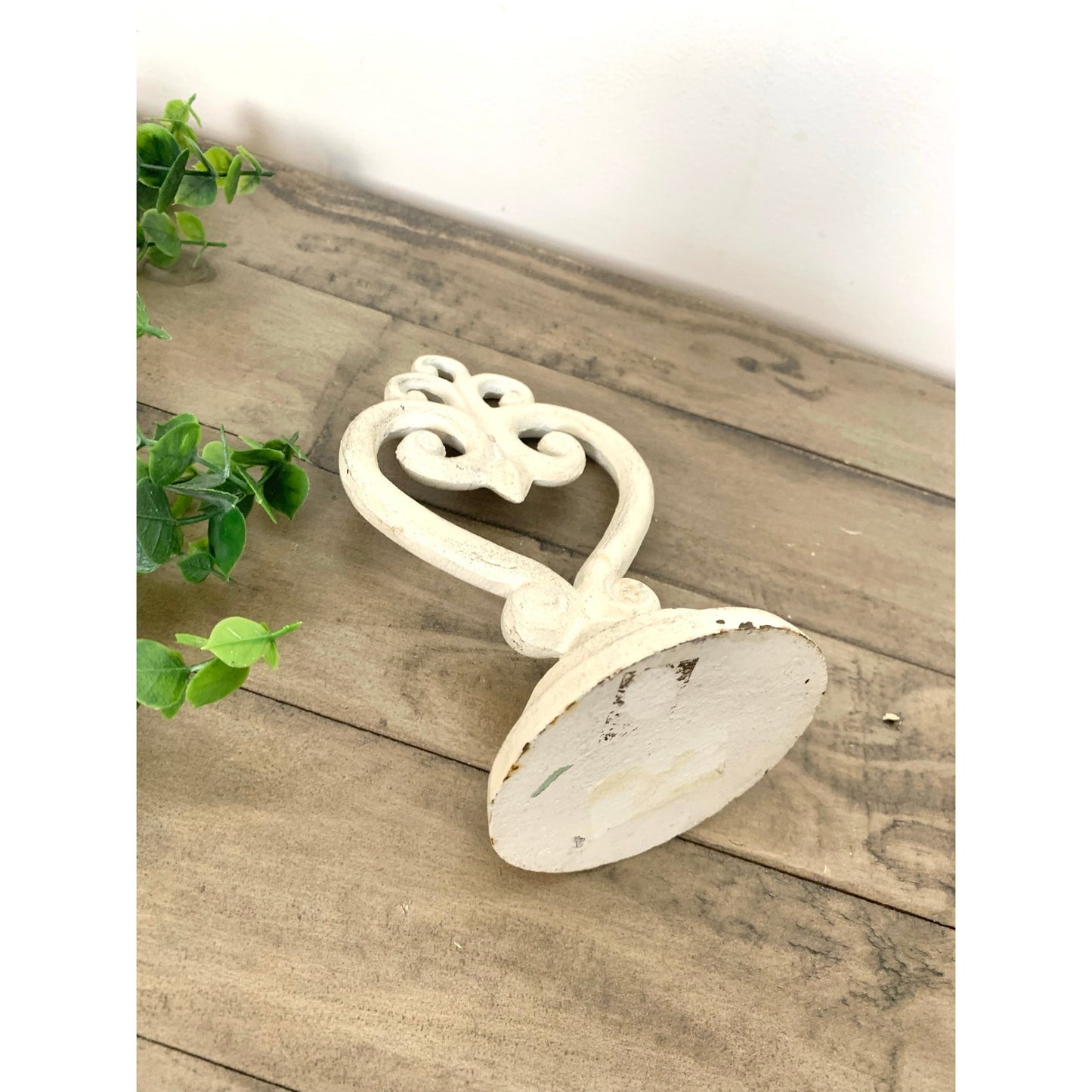 Vintage White Cast Iron Heart Scroll Doorstop Bookend Finial Shabby Cottage