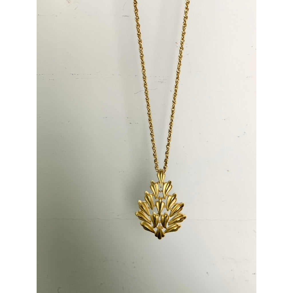 Vintage Trifari Signed Goldtone Leaf Tree Pendant Necklace Retro Fall Statement