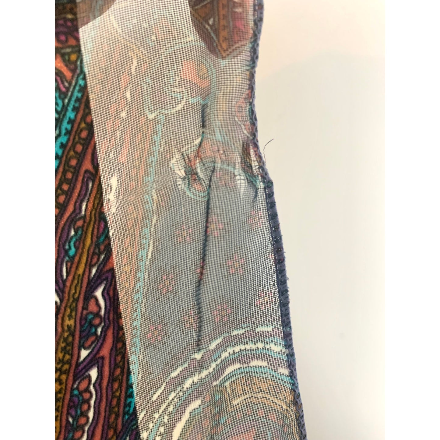 Vintage Sheer Paisley Scarf in Blue Teal and Burgundy Pink Boho Retro Pattern Fall Quiet Luxury