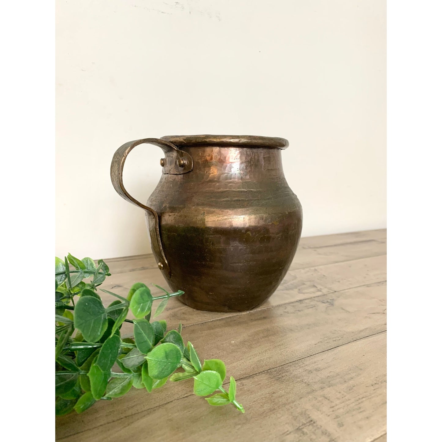 Antique Hand Hammered Copper Pitcher Rustic Farmhouse Patina Primitive Vase Jug