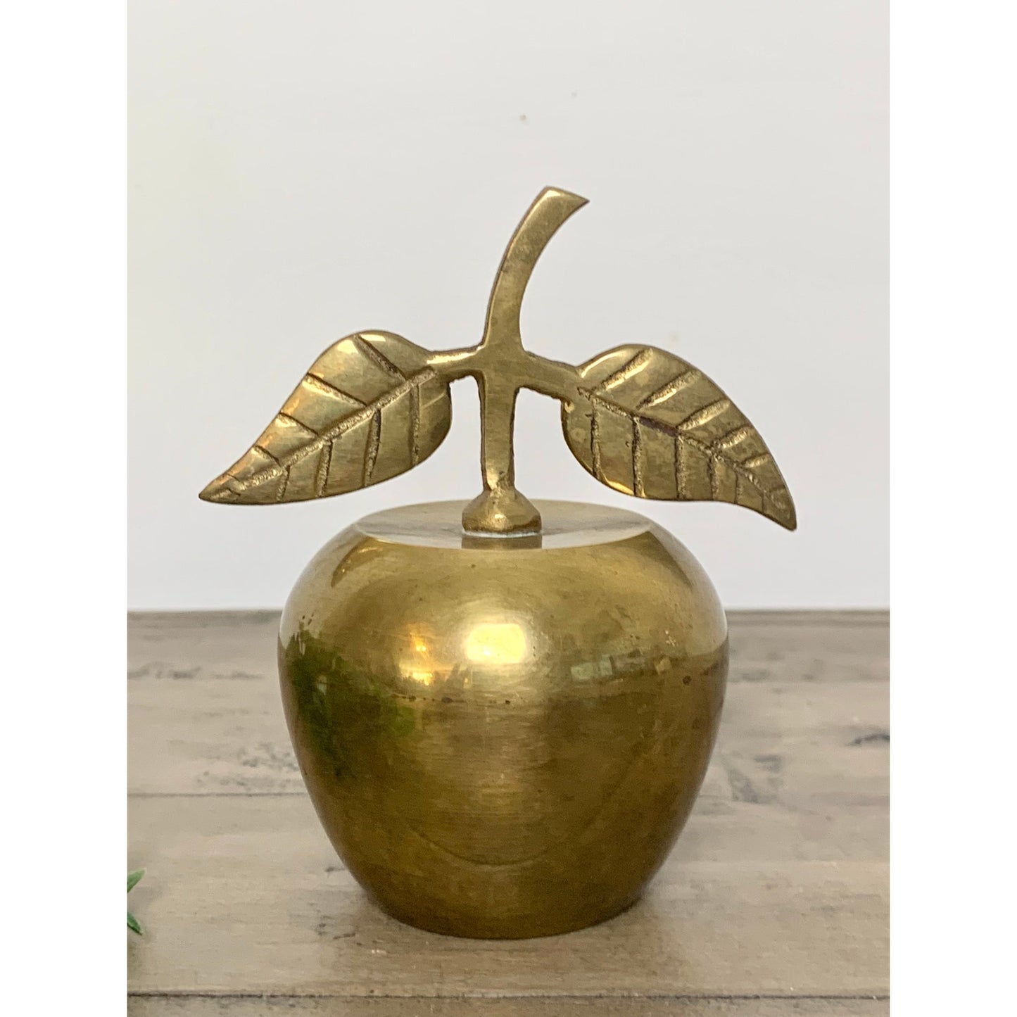 Vintage Brass Apple Bell Handmade India Leaf Handle Retro Fall Gold Teacher MCM