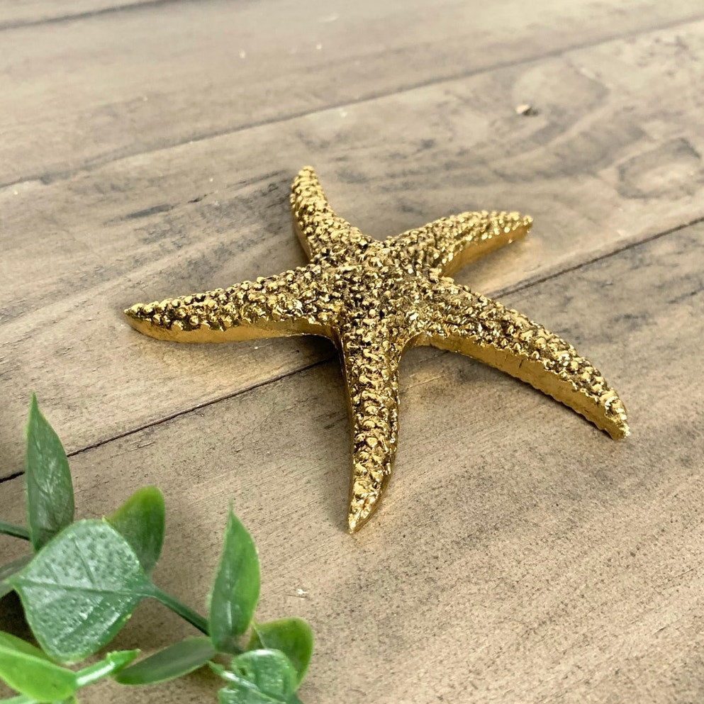Vintage Small Brass Starfish Figurine Paperweight Nautical Coastal Beach Gold