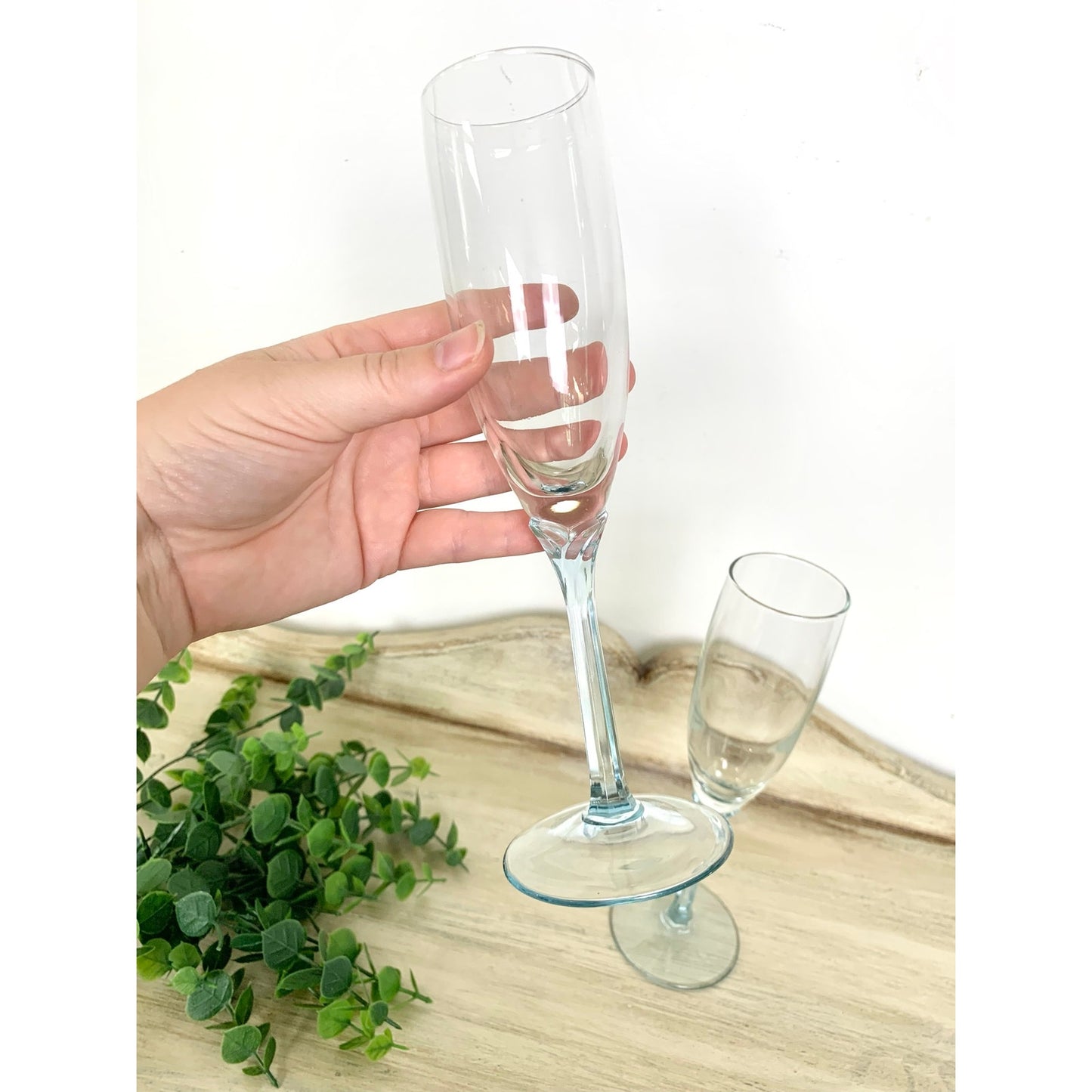 Vintage Champagne Flutes Set Ice Blue Stem Glasses Pair Wedding Servingware