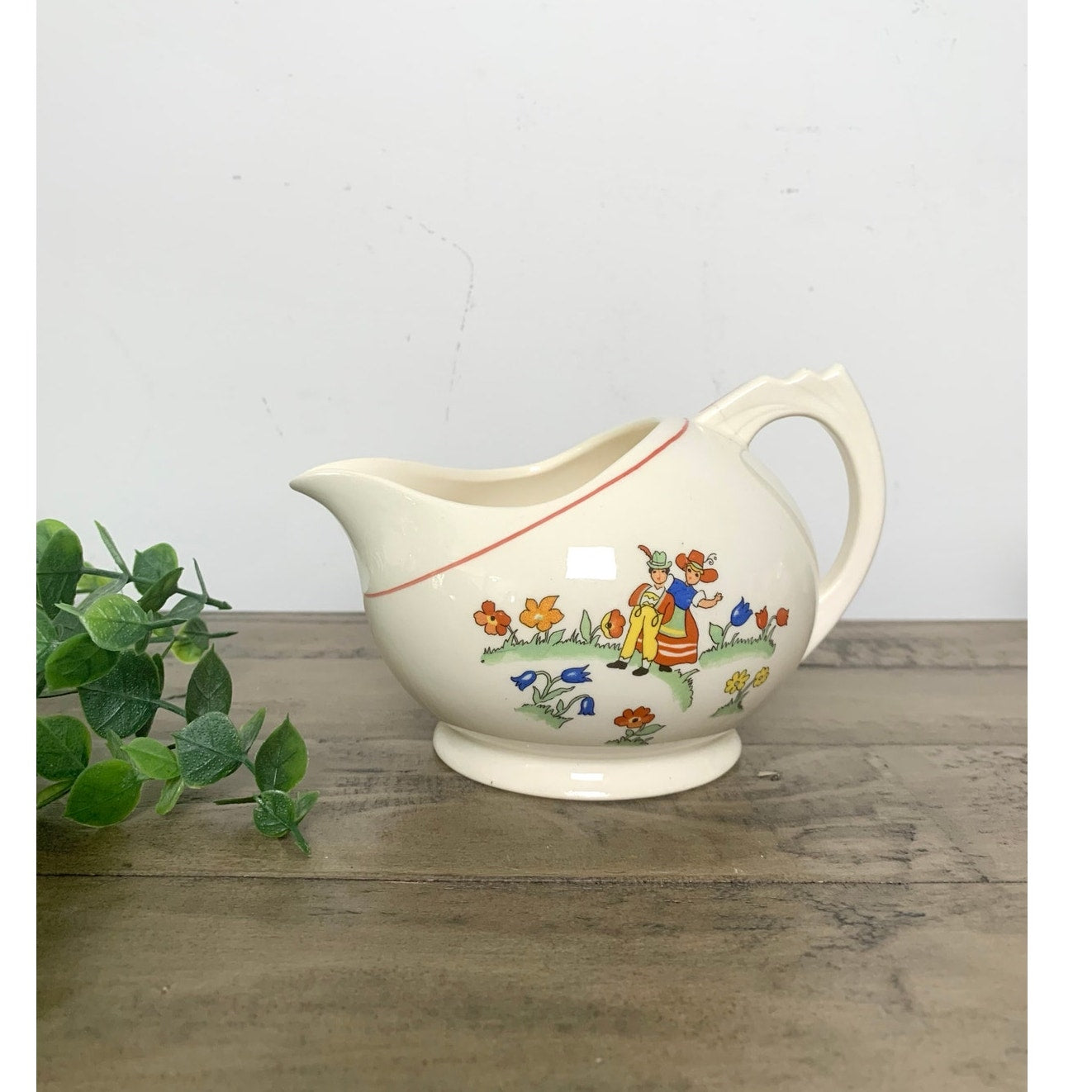 Vintage Crooksville China Co 3pc Creamer & Sugar Set Hand Painted Dutch Children