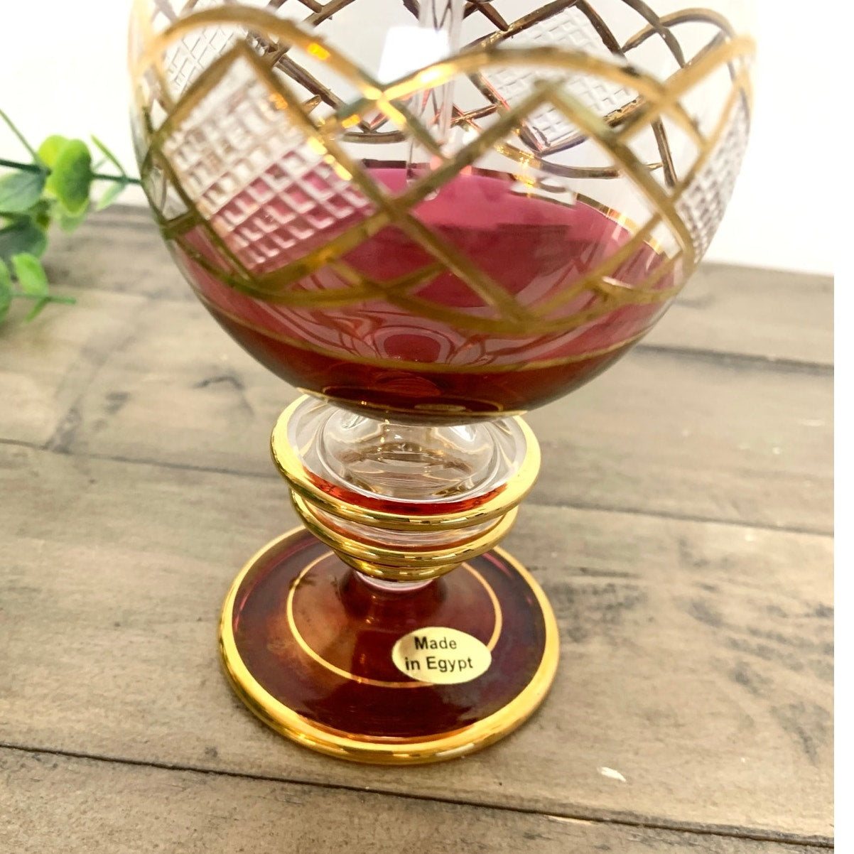 Vintage Egyptian Ruby Red Gold Hand Blown Glass Perfume Bottle Vanity Regency