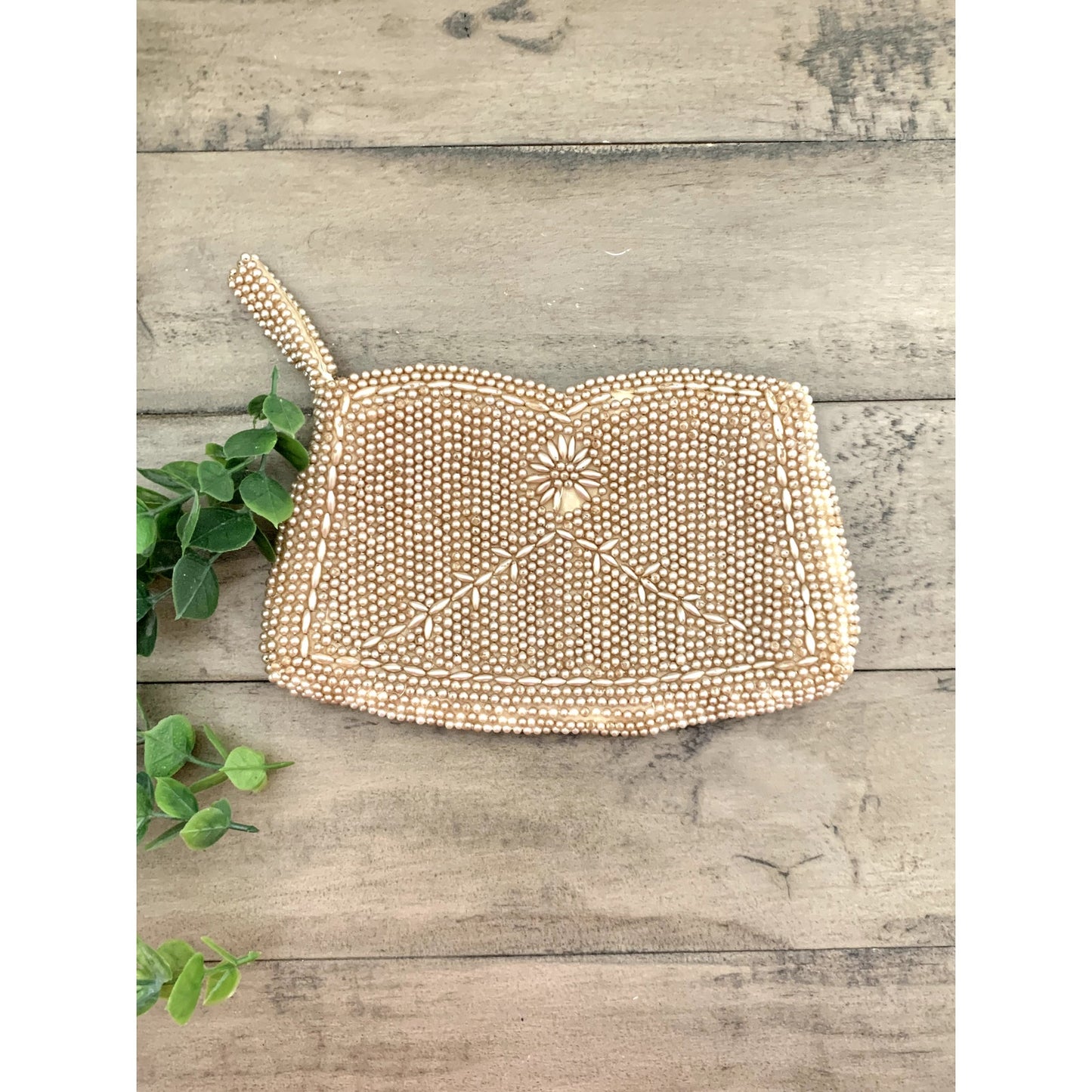 Vintage Beaded Faux Pearl Evening Bag Wristlet Clutch Purse Romantic Glam Boho