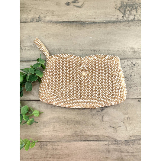 Vintage Beaded Faux Pearl Evening Bag Wristlet Clutch Purse Romantic Glam Boho
