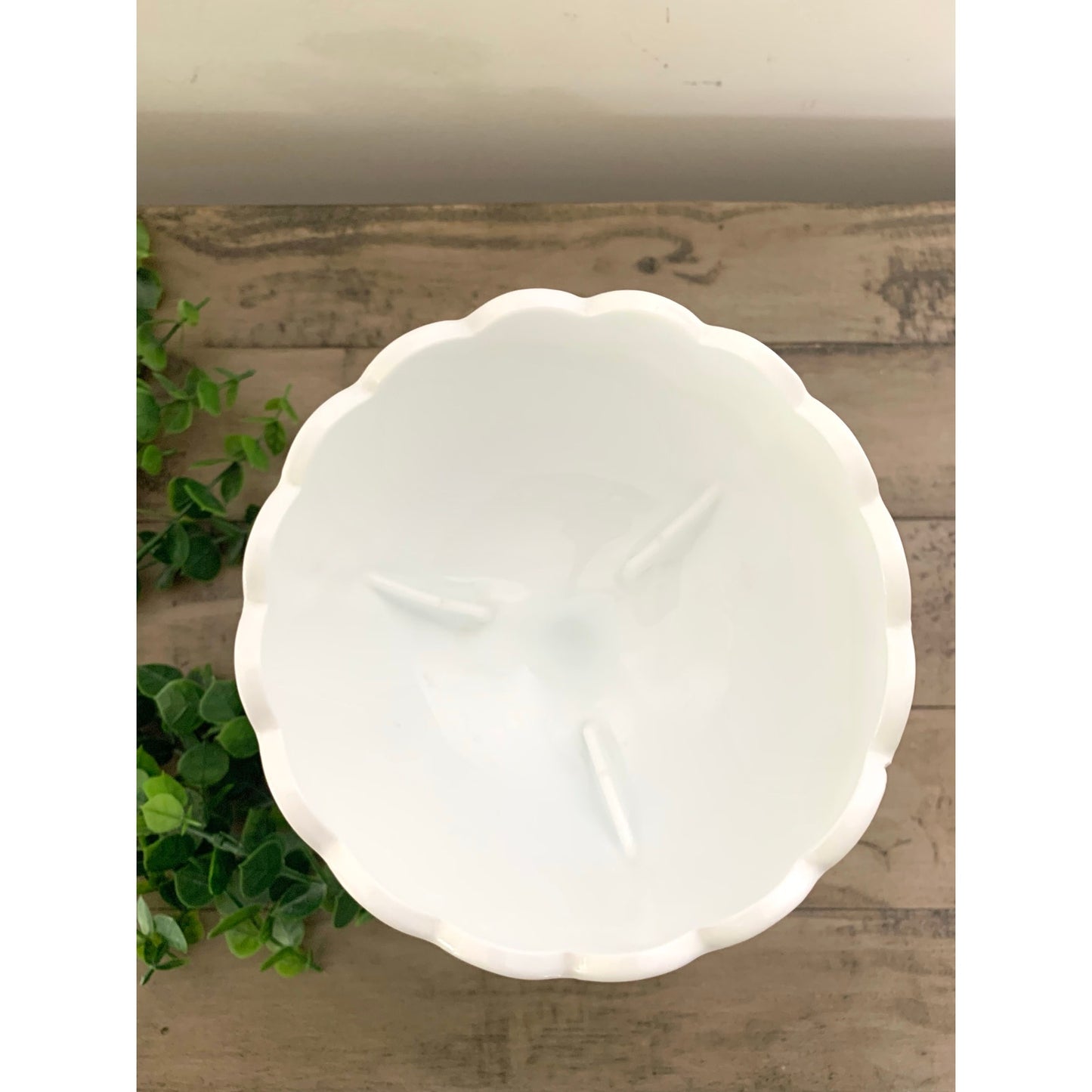 Vintage White Indiana Milk Glass Pedestal Compote Candy Dish Bowl Scalloped Rim