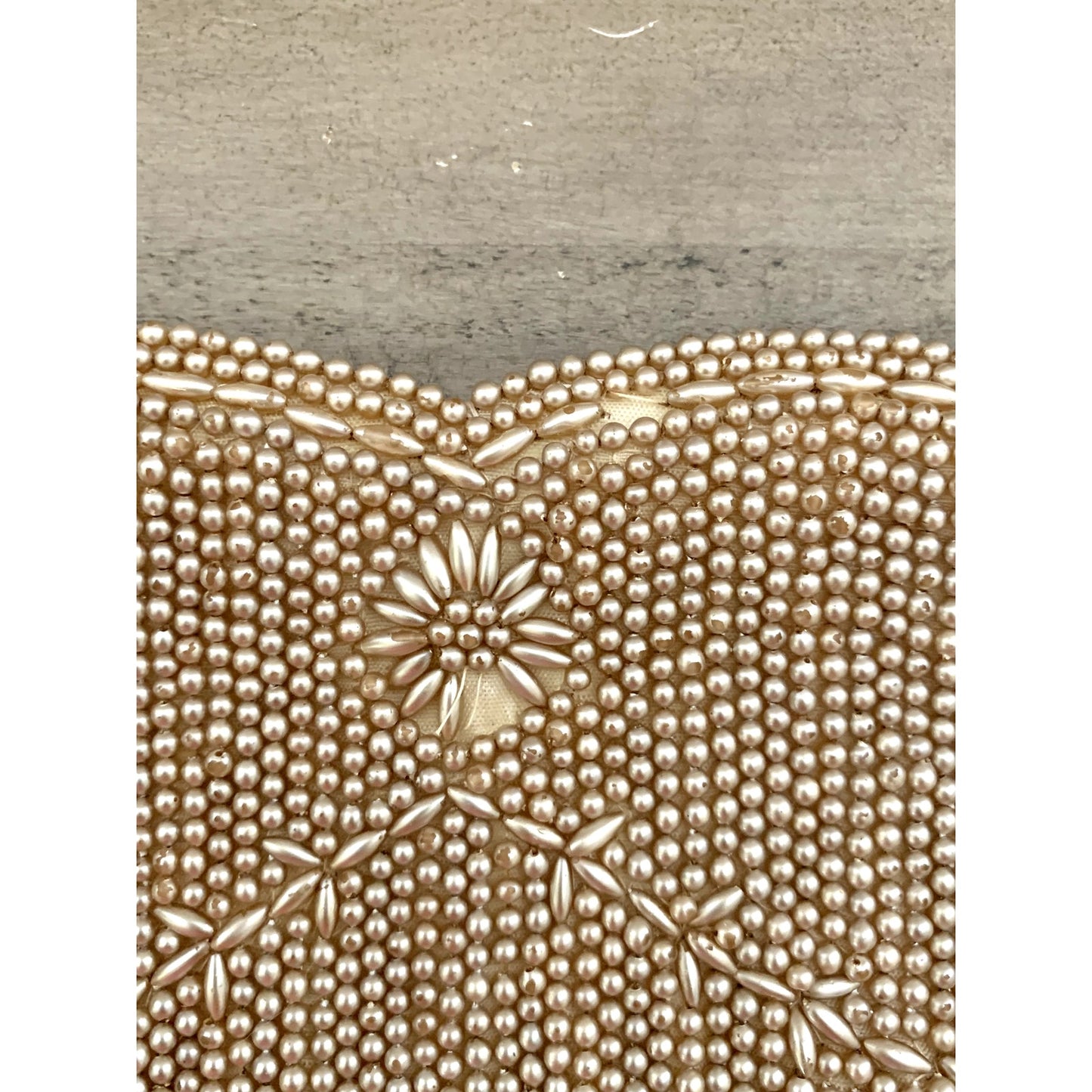 Vintage Beaded Faux Pearl Evening Bag Wristlet Clutch Purse Romantic Glam Boho