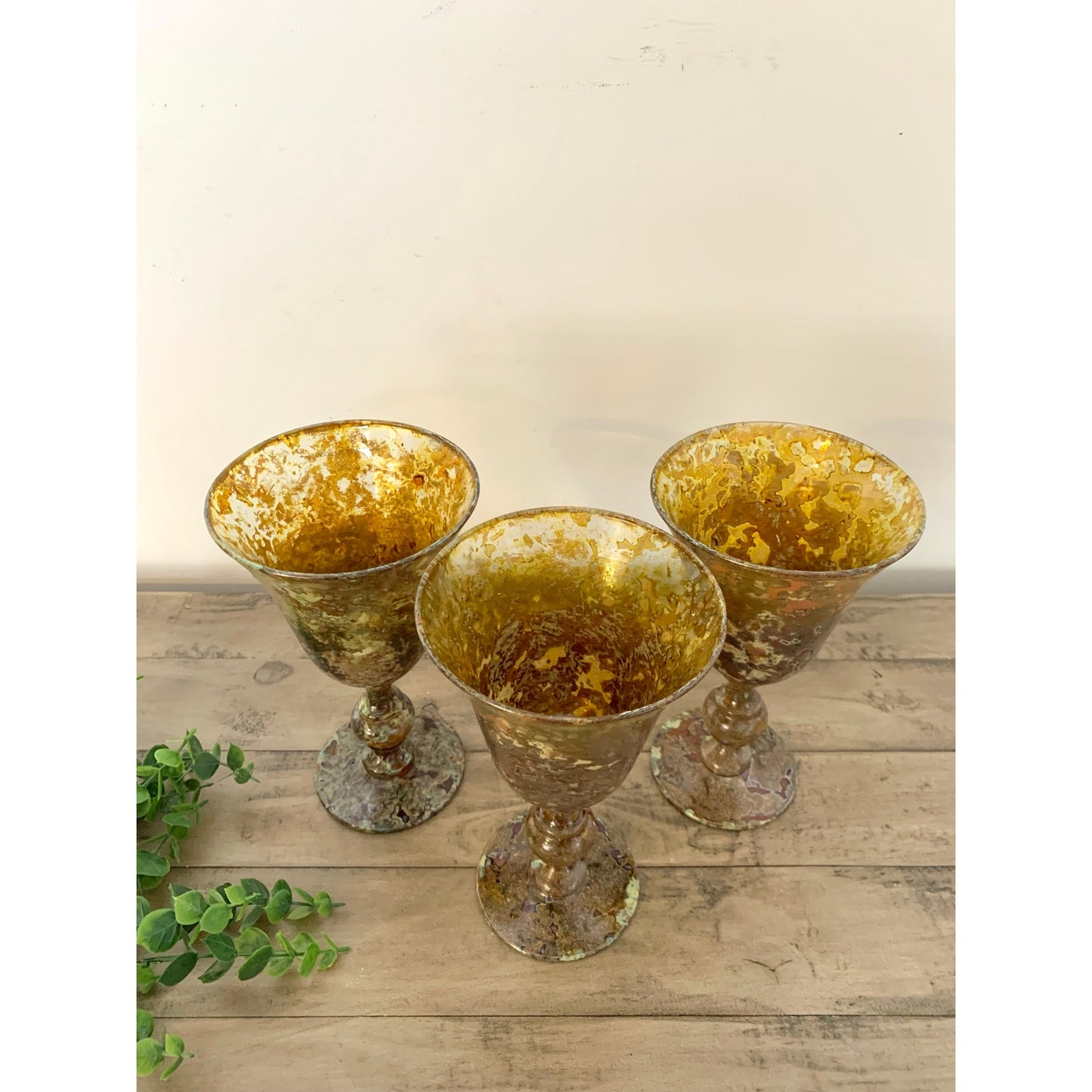 Neiman Marcus Red Moss Agate Goblets Set 3 Vintage Hand Blown Art Glass Poland
