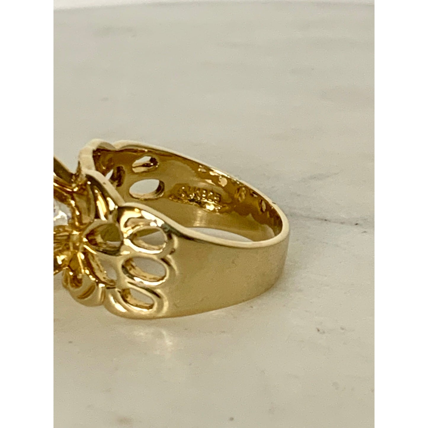 Vintage Uncas Sterling Silver Gold Vermeil Statement Ring CZ Size 8.25 Cocktail